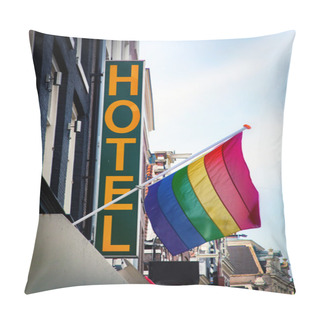 Personality  Hotel With The Rainbow Flag Symbol Of Homosexual Pillow Covers