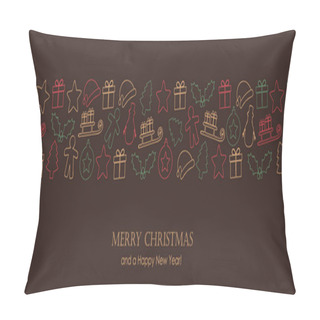 Personality  Colorful Christmas Card With Winter Decoration Border Pillow Covers
