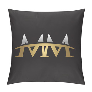 Personality   Initial Letter MM Silver Gold Swoosh Logo Swoosh Logo Black Background Pillow Covers