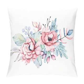 Personality  Colorful Watercolor Peonies Flowers With Leaves, Hand Drawn Floral Concept Art Pillow Covers