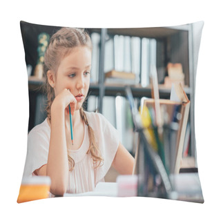 Personality  Little Girl Doing Homework Pillow Covers