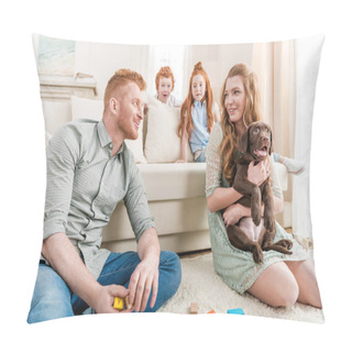 Personality  Family Playing With Puppy    Pillow Covers