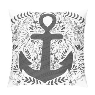 Personality Hand Drawn Vintage Label With Anchor And Floral Elements. Vector Illustration. Pillow Covers