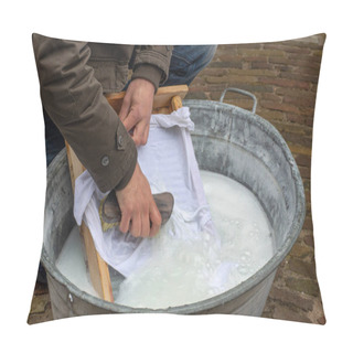 Personality  Washing Being Done By Traditional Method Pillow Covers