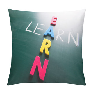 Personality  Learn And Earn, Conceptual Words On Blackboard. Pillow Covers