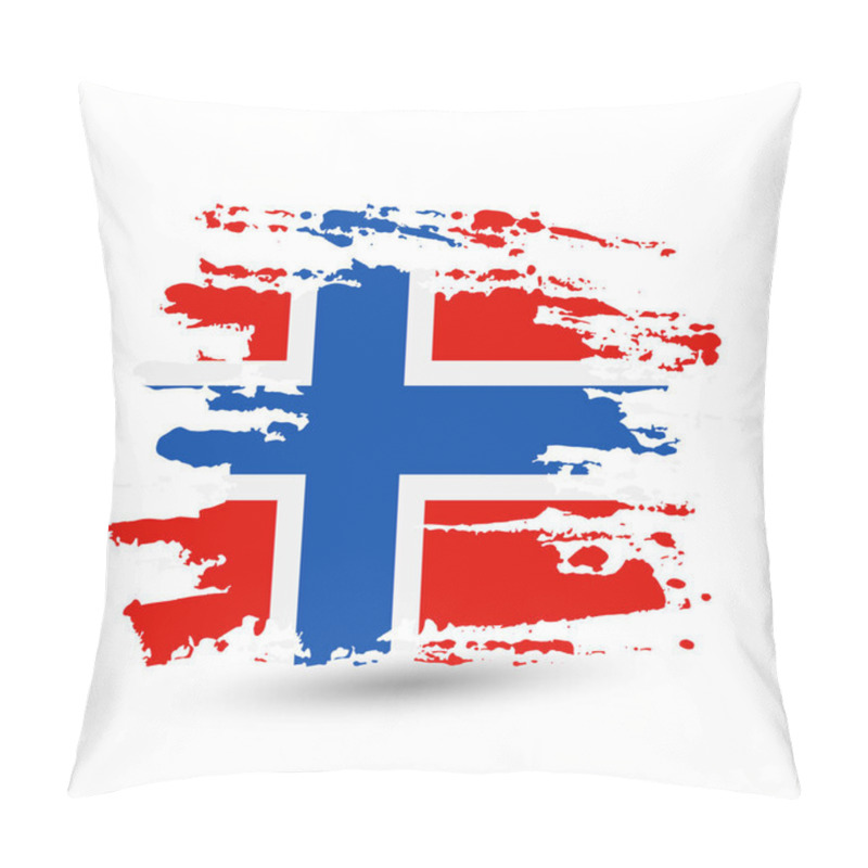 Personality  Grunge brush stroke with Norway national flag. Style watercolor drawing. Vector isolated on white background. pillow covers