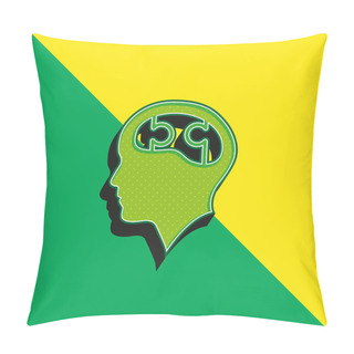 Personality  Bald Head With Puzzle Brain Green And Yellow Modern 3d Vector Icon Logo Pillow Covers