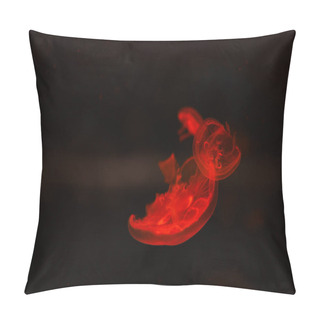 Personality  Moon Jellyfishes In Red Neon Light On Dark Background Pillow Covers