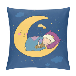 Personality  The Little Prince Is Sleeping On The Moon. Cute Cartoon Boy In Bed Pillow Covers