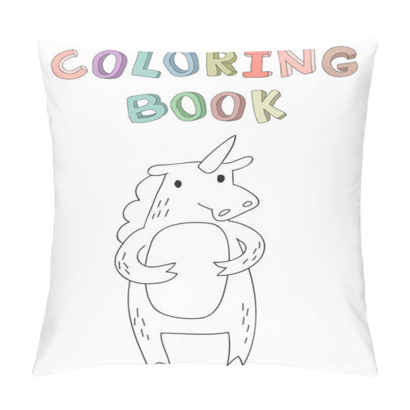 Personality  Cute cartoon unicorn character, contour vector illustration for coloring book in simple style. pillow covers