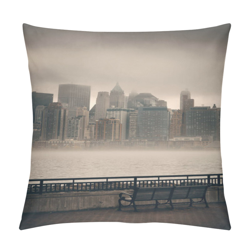 Personality  New York City Downtown Business District In A Foggy Day Viewed From Park Pillow Covers