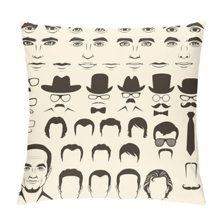 Personality  Eye, Mustache, Glasses, Hat, Lips And Hair, Pillow Covers