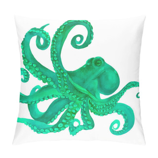 Personality   Watercolor Octopus. Sea Poulpe, Devilfish With Tentacles Illustration Isolated On White Background Pillow Covers