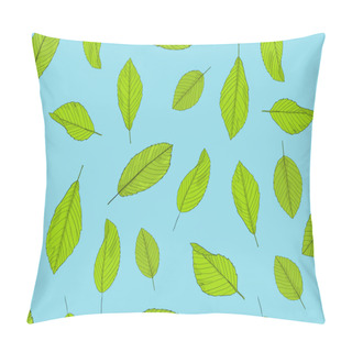 Personality  Green Leaves On A Blue Background. Vector Illustration. Seamless Pattern With Natural Elements. Textile, Fabric Swatch. Pillow Covers