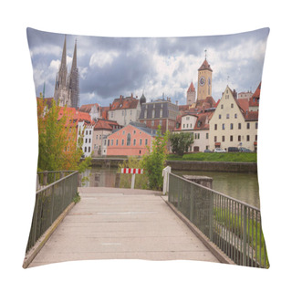 Personality  Regensburg. Old Colorful Houses On The City Embankment Along The Danube River. Pillow Covers