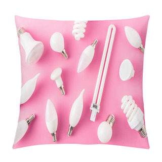 Personality  Top View Of Various Types Of Light Bulbs On Pink   Pillow Covers