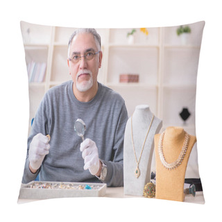 Personality  White Bearded Old Jeweler At Workshop  Pillow Covers