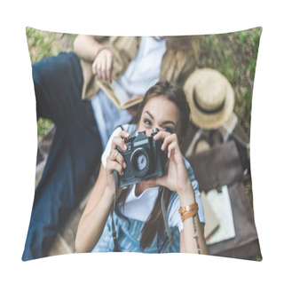 Personality  Woman Taking Photo Pillow Covers
