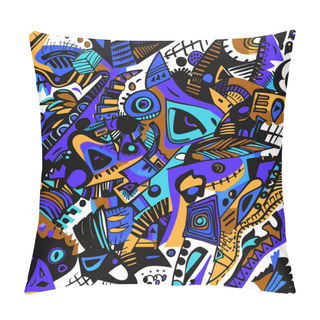 Personality  Doodles Colorful African Tribal Ethnic Abstract Seamless Pattern Background With Squiggles, Doodle Lines, Zigzag, Dots, Different Hand Drawn Shapes And Lines. Vector Bright Freehand Endless Ornaments. Pillow Covers
