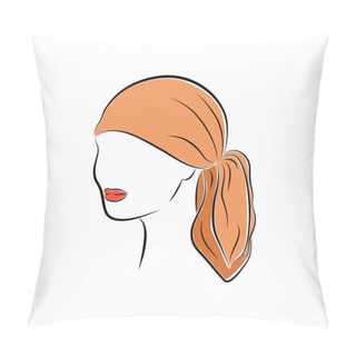 Personality  Beautiful Young Woman In An Orange Head Bandana Pillow Covers