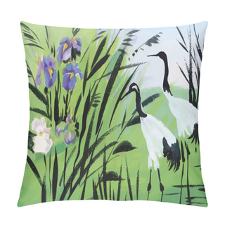 Personality  Heron Birds Watercolor Vector Illustration Pillow Covers