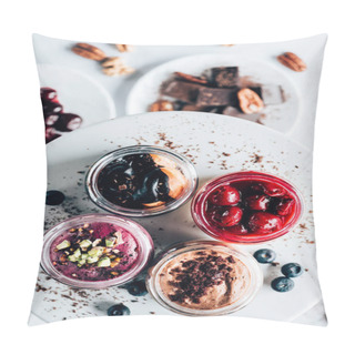 Personality  Top View Of Various Sweet Delicious Desserts In Glass Jars Pillow Covers