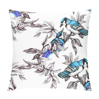 Personality  Seamless Pattern With Birds On Branch With Leaves  Pillow Covers