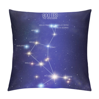 Personality  Bootes The Herdsman Constellation On A Starry Space Background With The Names Of Its Main Stars. Pillow Covers