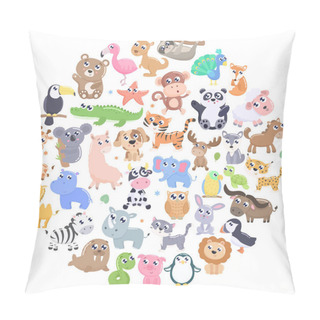 Personality  Cute Cartoon Animals Set. Flat Design Pillow Covers