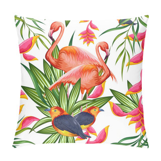 Personality  Seamless Pattern With Exotic Tropical Flower And Colorful Bird Pillow Covers
