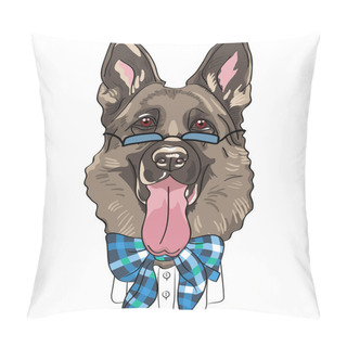 Personality  Vector Funny Cartoon Hipster Dog German Shepherd Pillow Covers