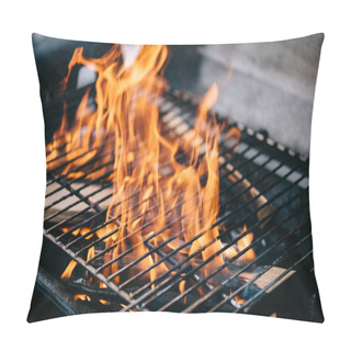 Personality  Burning Firewood With Flame Through Bbq Grill Grates Pillow Covers