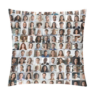 Personality  Lot Of Happy Multiracial People Faces Headshots In Square Collage Pillow Covers
