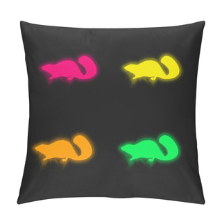 Personality  Beaver Mammal Animal Shape Four Color Glowing Neon Vector Icon Pillow Covers