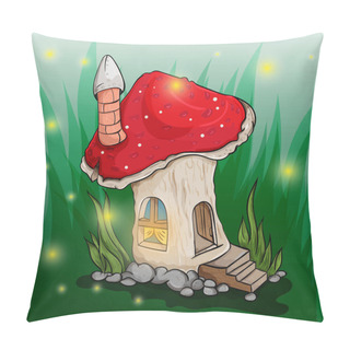 Personality  Illustration Of A Fairy Mushroom House In The Grass Pillow Covers