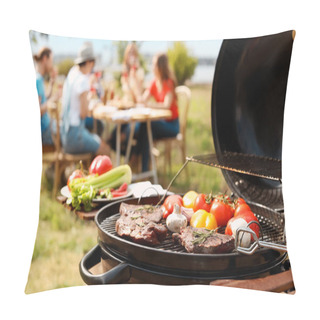 Personality  Modern Grill With Meat And Vegetables Outdoors, Closeup Pillow Covers