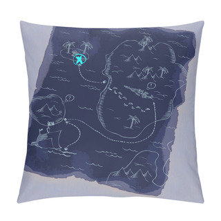 Personality  Treasure Map On Wooden Background. Map Under Mask, You Can Change The Location. Pillow Covers
