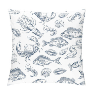 Personality  Crawfish And Fishes Sketch Vector Illustration Pillow Covers