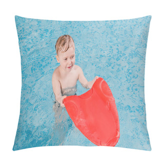 Personality  Happy Toddler Boy Swimming With Flutter Board In Swimming Pool  Pillow Covers