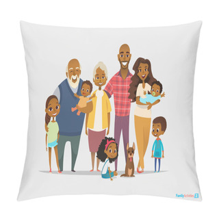Personality  Big Happy Family Portrait. Three Generations - Grandparents, Parents And Children Of Different Age Together. Smiling Cartoon Characters. Vector Illustration For Poster, Greeting Card, Website, Ad Pillow Covers