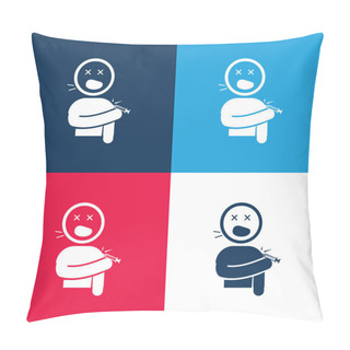 Personality  Boy Screaming Hurted With A Knife In His Shoulder Blue And Red Four Color Minimal Icon Set Pillow Covers