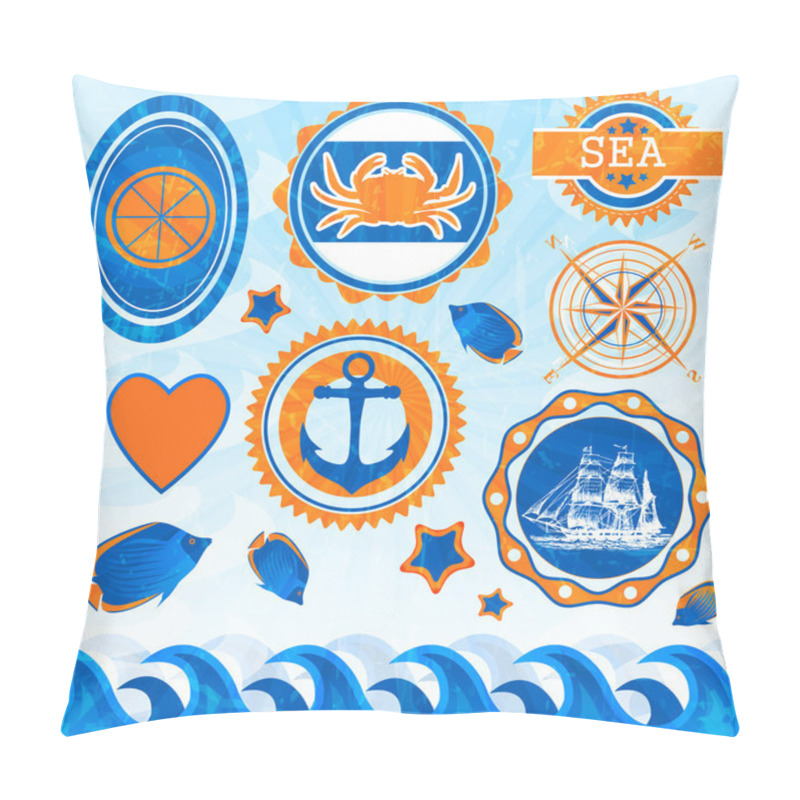 Personality  Vector Set Of Sea Emblems Pillow Covers