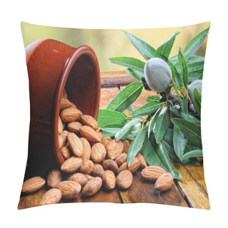 Personality  Group Of Almonds On Wooden Rustic Table Pillow Covers