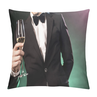 Personality  Cropped Shot Of Young Man In Tuxedo Holding Champagne Glass  Pillow Covers
