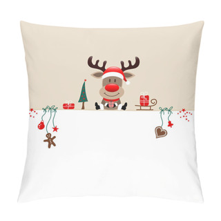 Personality  Square Christmas Reindeer And Icons Beige White Pillow Covers