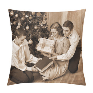 Personality  Family Under Christmas Tree Pillow Covers