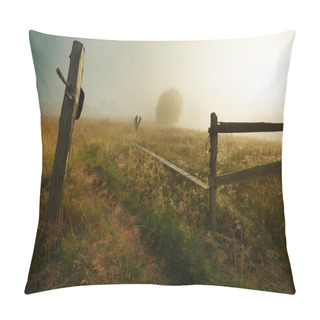 Personality  Path And Wooden Fence In The Misty Morning Pillow Covers