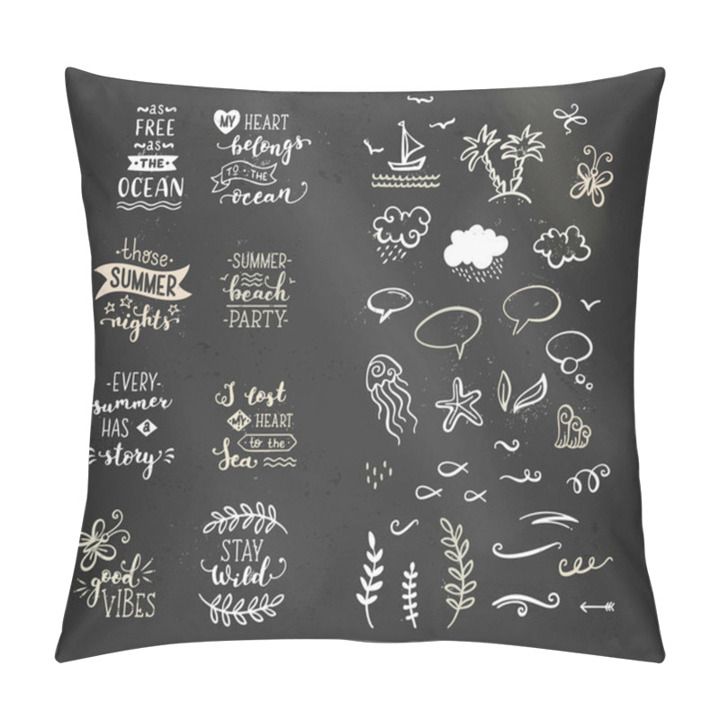 Personality  Vector chalk lettering and doodle clipart on sea / ocean theme. pillow covers