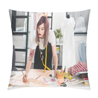 Personality  Fashion Designer Working On Sketch  Pillow Covers