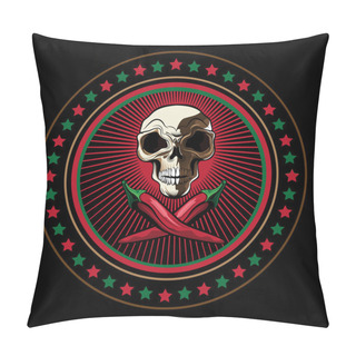 Personality Round Logo With Skull And Red Chili Pillow Covers